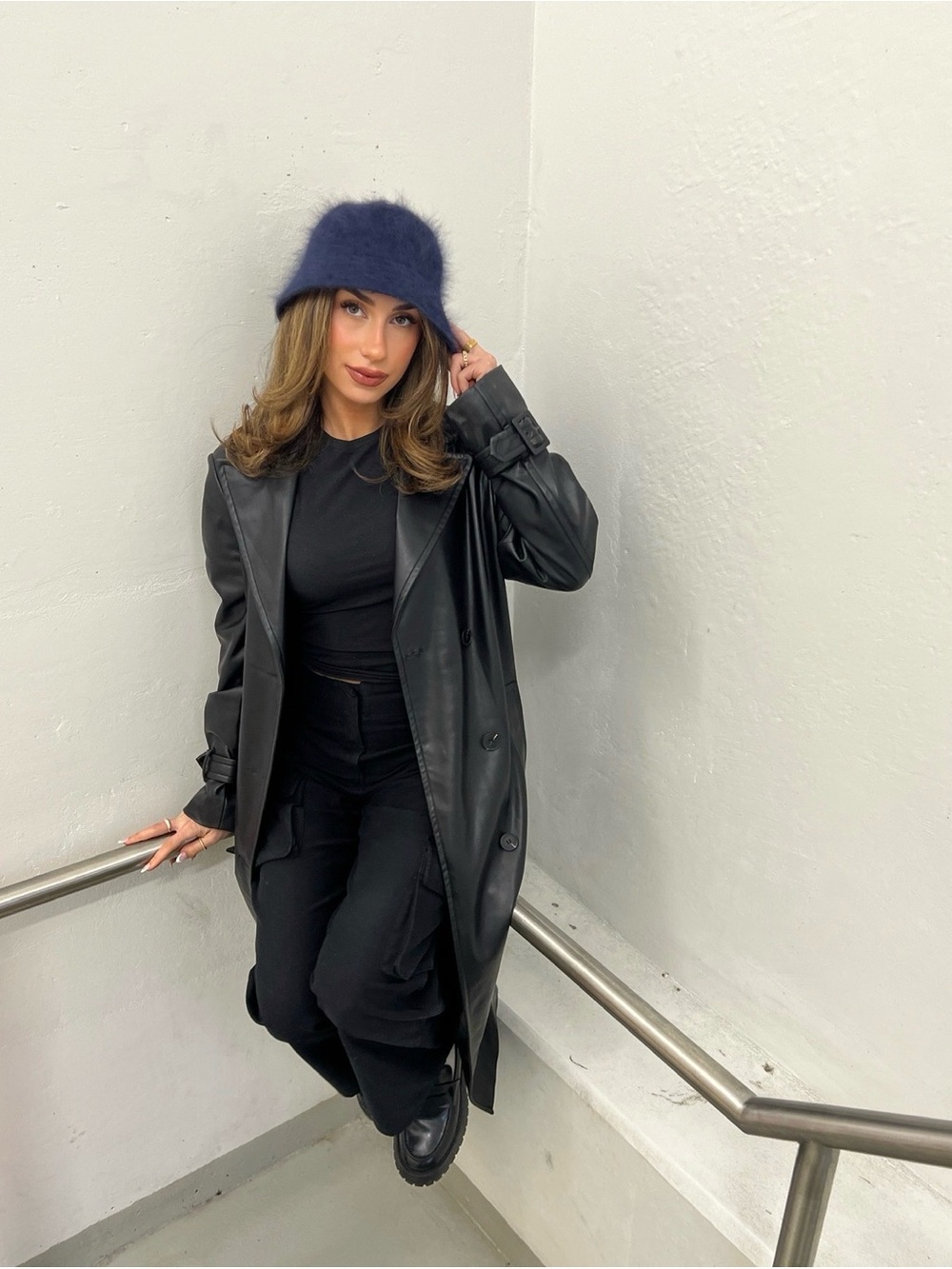 Navy Fuzzy Bucket Hat